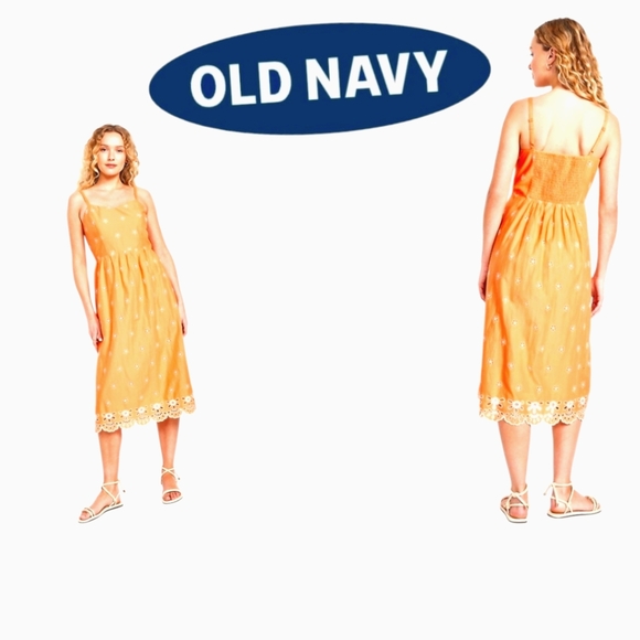 Old Navy Fit & Flare Blossom Petal Eyelet Midi Dress  Cotton Sleeveless NWT MED - Picture 9 of 9